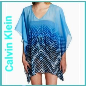 NWT Calvin Klein beach caftan coverup turquoise chevron print
